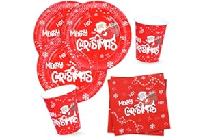 BFB Set di Piatti carta di Natale 52 pezzi Babbo Natale Piatti di carta monouso Tovaglioli e Bicchieri per feste