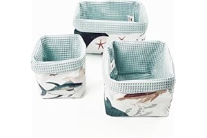 BABEES Set di 3 cestini, Cesto fasciato per bambini, 3 Pezzi di Cestini di Cotone, Organizer per il Fasciatoio Neonato, Organizzatore per la stanza dei bambini, Portaoggetti in Cotone, Cestino Portaoggetti