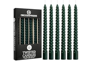 DECO EXPRESS Dinner Candles Pack of 3 or 6 Twisted Non Drip Coloured Spiral Candles Long Lasting 6 Hours Burn Non Scented (Green, Pack of 6)