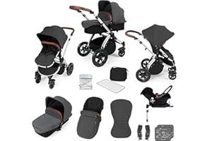 Ickle Bubba Stomp V3, Système de voyage tout-en-un incluant une nacelle, une poussette réversible et un siège auto Galaxy groupe 0+ avec base ISOFIX (Cadre gris sur argent)