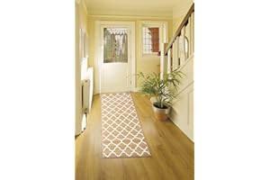 Bravich Modern Geometric Trellis Pattern Very Long Hallway Hall Runner Narrow Rugs Custom Length Beige Stair Carpet Mats 60x150CM (2'X5')