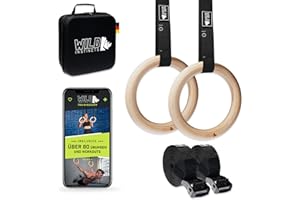 ‎WILD INSTINCTS Wild Instincts Premium Turnringe Holz 28mm & 32mm mit WebApp - Trainingsringe mit 5m Gurtbändern inkl. Case - Gymnastikringe zum Turnen - Calisthenics Ringe - Gymnastic Rings