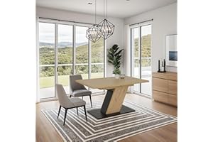 FURNCO | Extendable Dining Table - Nola DT, 140(+40) x90 cm | Sturdy and Stable Wooden Dining Table | Space Saving Wood Rectangular Drop Leaf Kitchen Table | Artisan Oak/Black (chairs not included)