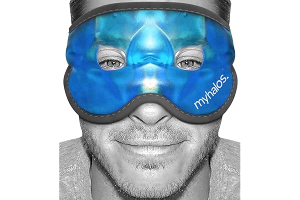 MyHalos Masque en gel rafraîchissant réutilisable avec sangles réglables – Masque froid pour les yeux gonflés, les cernes et de bois – Compresse de poche de glace pour les sinus, les maux de