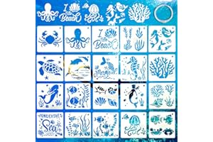 CENCERY 20 Pezzi Stencil per Dipingere Stencil Mare Oceano Stencil Riutilizzabili Stencil per Pittura Mare con Stencil per Pittura Animali Marini per Artigianato Decorazione da Parete Fai da Te
