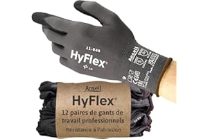 Ansell HyFlex 11-840, Gants de travail professionnels, Gants en nitrile résistant à l'abrasion, gants de protection polyvalents, Gant de manutention industriel, Gants nitrile XS, Noir, 12 paires