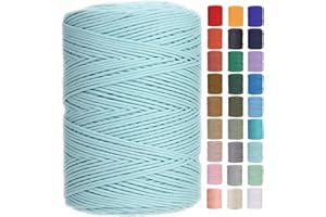 GOHOF Macrame Cord 3mm x 450m Premium Cotton Rope, 4 Strand Twisted Soft for Art Without Chemicals (Cyan)