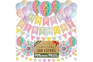Reutilizable Kit Decoración Cumpleaños de Colores Pastel - Globos y Pancarta, Banderines, Guirnalda, Decoraciones Panal, Decoracion Cumpleaños Niña y Mujer, 32 Piezas por Itsy Bitsy Party Co.