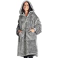 Hoodie Blanket with Sleeves, Blanket Jumper, Wearable Blanket for Dressing, Gifts for Women, Warm Cuddly Jumper, Adults, Soft Sleeve Blanket, 90 x 95 cm