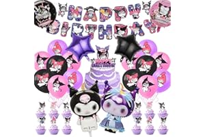 AINVLIYA 38PCS Kur-romi Party Decorations, Cartoon Theme Birthday Decorations With Backdrop Banner Latex Balloons Cake Topper Cupcake Toppers, Toy Birthday Party Supplies for Kids Boys And Girls