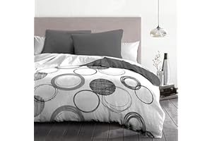 Home Linge Passion Funda nordica de Microfibra Audace - 1 Funda nordica 220 x 240 cm + 2 Fundas de Almohada 63 x 63 cm - Gris Claro