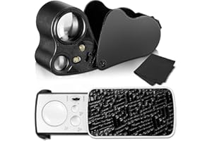 JETEC 2 Pezzi Lente Ingrandimento per Gioielli 30X 60X 90X Lente Ingrandimento per Gioielli Illuminata Anello con Lente Ingrandimento per Gioielli con Luce Nera UV e Luce LED Brillante (Nero)