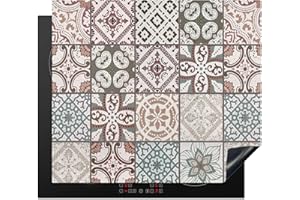KitchenYeah© Cubre Vitrocerámica - Protector Vitroceramica Induccion 59x52 cm - Tapa Vitroceramica - Protector de Vitroceramica Mosaico - Marrón - Motivo - Azulejo