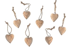 ‎MARZOON Marzoon Holz Anhänger Set Herz 4 x 4,5 cm - 8er Set Massivholz Herzen zum Hängen mit Juteband - Rustikale Holz-Deko - Vintage Deko für Geschenke - Mini-Deko - Mitbringsel
