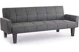 Home Detail 3 Seater Sofa Bed Fabric Tufted Fabric Dark Grey Light Grey Clic-Clac Black Legs (Dark Grey)