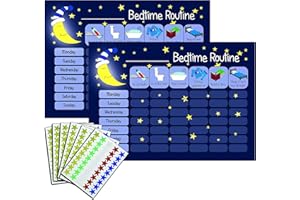 kids2learn Children's Bedtime Routine Chart Reward Chart for Sleep Training Twin Pack (2 x Dark Blue) for boys girls toddlers With 270 Star Reward Stickers Included