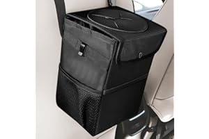 LITZEE Auto Mülleimer Camping, Automülleimer mit Deckel, Faltbarer Wasserdichter Camping Mülleimer Faltbar Auto Organizer für Kfz-Lnnenausstattung, Schwarz