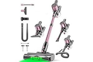 SUXIANGVAC Cordless Vacuum Cleaner, 45Pa Suction/500W Motor/45Min Runtime - Cordless Rechargeable Vacuum with 73cm Extendable Hose & Anti-Tangle Brush, Ideal for Carpet, Car, Pet Hair (Pink)