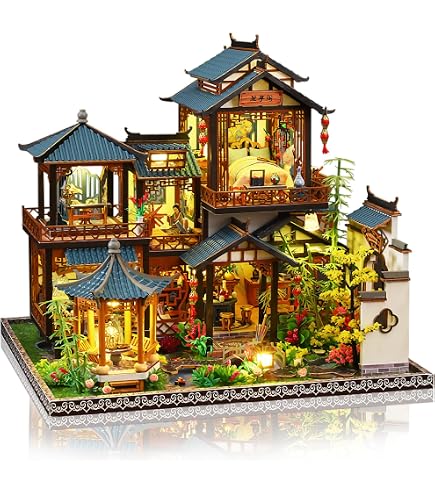 TOPBSFARNY Kit fai da te per casa delle bambole in miniatura, con luci a LED, per