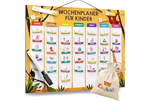 Edubini Wochenplaner Kinder - [223 Magnete + 150 Sticker] - Routine Planer Kinder für Struktur im Alltag - Montessori Magnettafel, Tagesplaner, Aufgabentafel, Belohnungstafel - (inkl. Tasche, Stift)