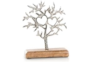 LOGBUCH-VERLAG Figura decorativa Árbol de la Vida: Escultura metal y madera mango, regalo boda, cumpleaños, decoración hogar moderno, figuras decorativas salón, centro de mesa decorativo, símbolo amor, 20 x 15 cm