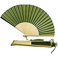 FANSOF.FANS Fabric Handheld Folding Hand Fan With a Tassel Grade A Bamboo Ribs for Women Girls Summer Party Event Favour Birthday Wedding Souvenir Gift (Moss/Olive Green)