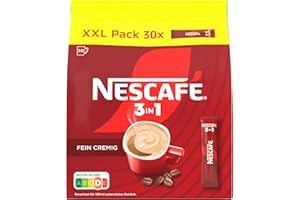 ‎NESCAFÉ NESCAFÉ 3in1 XXL Pack, Getränkepulver-Sticks mit löslichem Bohnenkaffee, Creamer & Zucker, Instant-Kaffee aus erlesenen Kaffeebohnen, 1er Pack (30 Sticks à 16,5g)