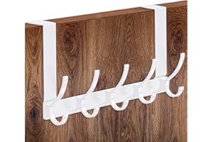 MIVITOOM Over Door Hanger with 5 Hooks,Heavy Duty Hooks for Coat, Towel, Keys and Bag Storage (White), 11CM-WHITE-5HOOKS
