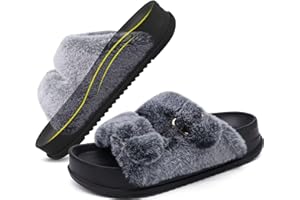 KuaiLu Zapatillas Mujer Fascitis Plantar Sandalias de plataforma Invierno Caliente Punta Abierta Pantuflas Antideslizante Goma Suela Interior Exterior EU36-43