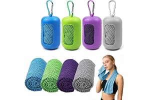 TRUEIN 4 stycken kylhanddukar, 90 x 30 cm mikrofiber, med bärbara silikonfodral för fitness, sport, resor och yoga (4 färger: lila, grå, blå