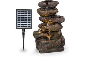 blumfeldt Savona - Fontana Solare, incl. Pannello Solare, Potenza: 2,8 Watt, Batteria agli Ioni di Litio (Durata: ca. 5h), Illuminazione LED, Materiale: Poliresina, Resistente al Gelo, Effetto Pietra