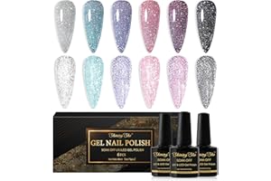 Shining She Lakier do paznokci UV brokatowy, odblaskowy, 6 kolorów, srebrny, morska zieleń, fioletowy, różowy, fuksja, czarny, żelowy lakier do paznokci, Soak-Off UV Sparkly Shellac lakier do paznokci