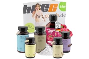 ‎HCGC hCGC Stoffwechselkur 21 Tage Basispaket - Omega 3, OPC, MSM, Vitamin Komplex Kapseln, Flohsamen Pulver, zuckerfreier Sirup mit Himbeere für Energie - Darmkur & Stoffwechselunterstützung