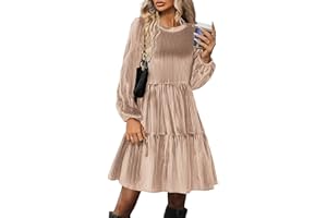 ZEAGOO Robe Velours Femme Manche Longue Élégante Automne Hiver Robe Col Rond Uni Mini Robes Taille Haute Décontractée Robes avec Poches S-XXL