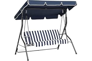 BELIANI Balancelle de Jardin en Acier et Tissu Bleu et Blanc Baldaquin Ajustable Chaplin