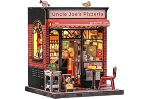 CUTEBEE Book Nook pour Adultes - Maison de poupée Miniature à Monter soi-même avec éclairage LED, Maison Miniature sur Le thème de la Pizza à Monter soi-même, Cadeaux (Uncle Joe's Pizzeria)