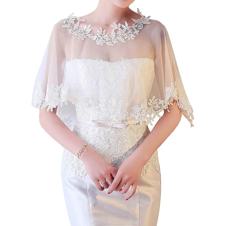 Châle De Mariée Romantique Avec Dentelle Et Appliques - Cape élégante Pour épaule Dénudée