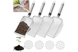 CHINGCOO Lot de 4 tamis de jardin, tamis à compost, tamis à terre, tamis de jardin, tamis à compost avec poignée, tamis de jardin, pelle à tamis en maille 2/2,8/3,8/5 mm, tamis de jardin en acier inoxydable