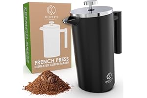 Oliver's Kitchen ® Cafetière à Piston Isotherme à Double Paroi de Qualité Supérieure - Noir - 1 litre