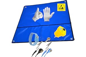 Minadax 60×60 cm ESD Set Antistatische Arbeitsmatte Tischmatte Unterlage | Tragbar & Faltbar + Erdungstecker + Manschette + Erdungskabel + ESD Handschuhe - Schutz vor Entladungsschäden