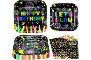 DVAORC Confezione da 120 pezzi di stoviglie fosforescenti per feste che si illuminano al buio, piatti di compleanno, tovaglioli e forchette, decorazione per feste, 40 pezzi