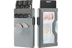 VULKIT Etui na karty kredytowe z kieszeniami EDC i okienkiem na dowód osobisty, blokowanie RFID, portfel na karty, cienki metalowy portfel, Szary, Jeden rozmiar, Minimalistyczny