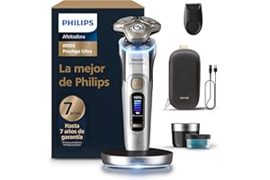 Philips i9000 Prestige Ultra, Afeitadora Eléctrica Hombre, Máquina de Afeitar Barba en Seco y Mojado, Tecnología SkinIQ Pro, Base de Carga, Recargable, Estuche Premium, Centro de limpieza, XP9404/31
