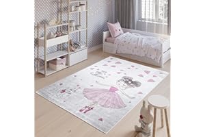 TAPISO Emma Tappeto Gioco Bambini Sala Giochi Cameretta Stanza Bambini Stampato Rosa Danzatrice Gatto Antiscivolo Lavabile in Lavatrice 160 x 230 cm