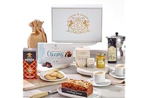 Edmond & Charles Gourmet Gift Hamper, Includes Tea, Swiss Chocolate Ground Coffee, Chocolate Orange Shortbread, Fruit Cake, Salted Caramel Creams & More. Hampers & Gourmet Gifts for Women & Men