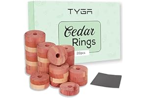 TYGA 28 Cedarwood Rings 100% Natural Moth Repellent for Wardrobes, Drawers & Travel Bags with Natural Oils to Protect Clothes - Anti-Moth Rings with Sandpaper