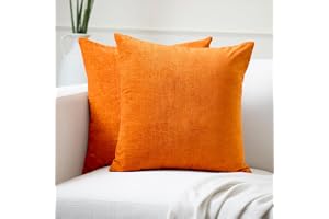 Encasa Homes 2 st. kuddfodral i chenille – orange – 50 x 50 cm, enfärgade, mjuka och släta kuddfodral, till kudde på soffa, s