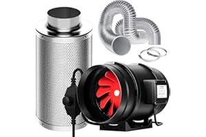 VIVOSUN Exhaust Set 200 mm Pipe Fan with Air Carbon Filter and Exhaust Hose, 1223 m³/h EC Motor Exhaust Fan, Quiet Pipe Fan, R8 Pipe Fan for Indoor, Grow Tent and Greenhouse Hydroponics