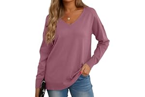 GRECERELLE Women's Jumpers Sweatshirt Ladies Casual Classic Plain Pullover Knit V Neck Long Sleeve Jumper Tops Blouse T-Shirt for Winter Fall Spring