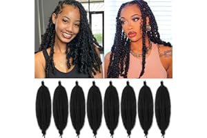 XTREND 8 Packs 16 Inch Soft Springy Afro Twist Hair Pre-Separated Spring Twist Hair for Faux Locs Natural Black Marley Twist Crochet Braiding Hair Synthetic Hair Extensions for Black Women 1B#